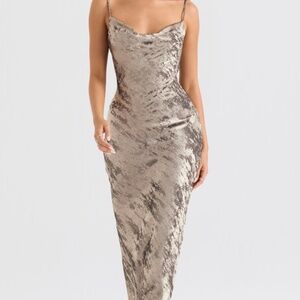 BNWT HOUSE OF CB GABRIELLE Pewter Satin Maxi Dress Size S reg cup